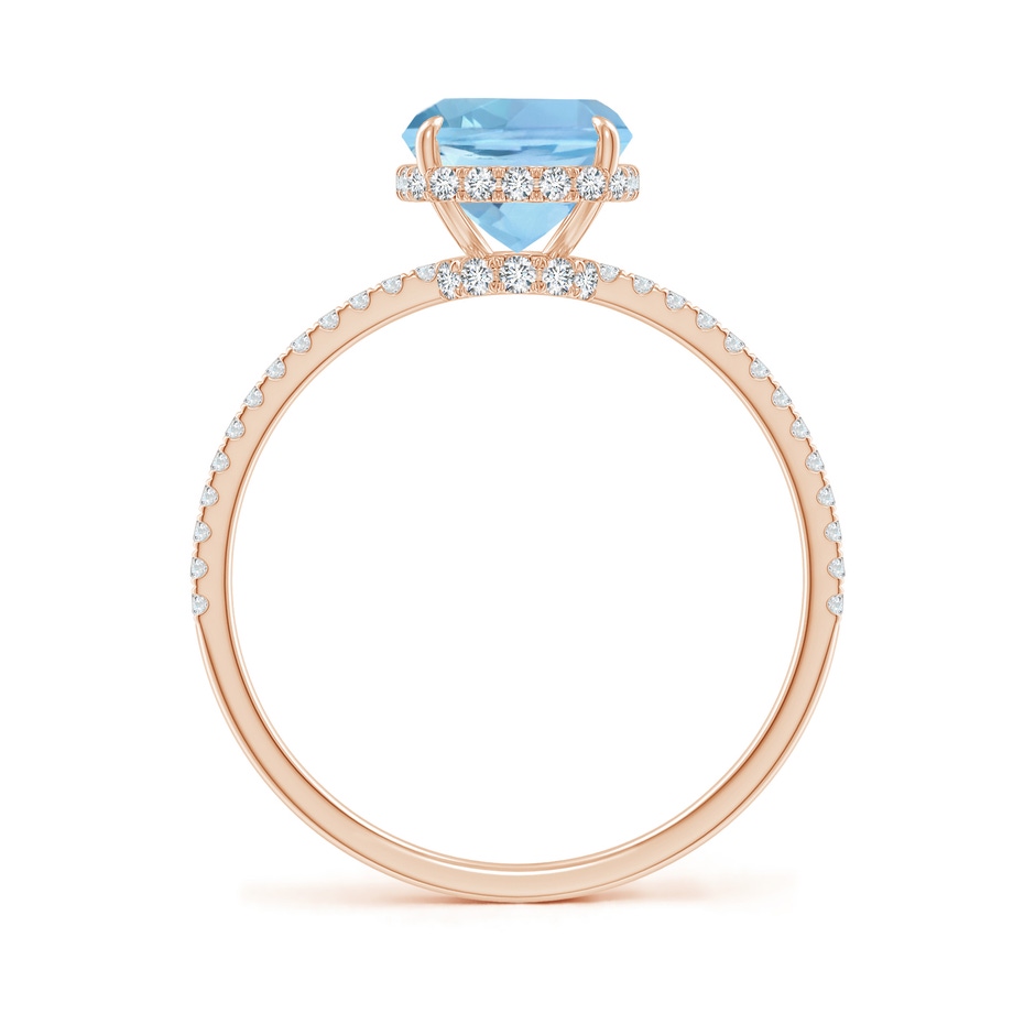 9x7mm AAAA Thin Shank Cushion Cut Aquamarine Ring With Diamond Accents in Rose Gold side 199