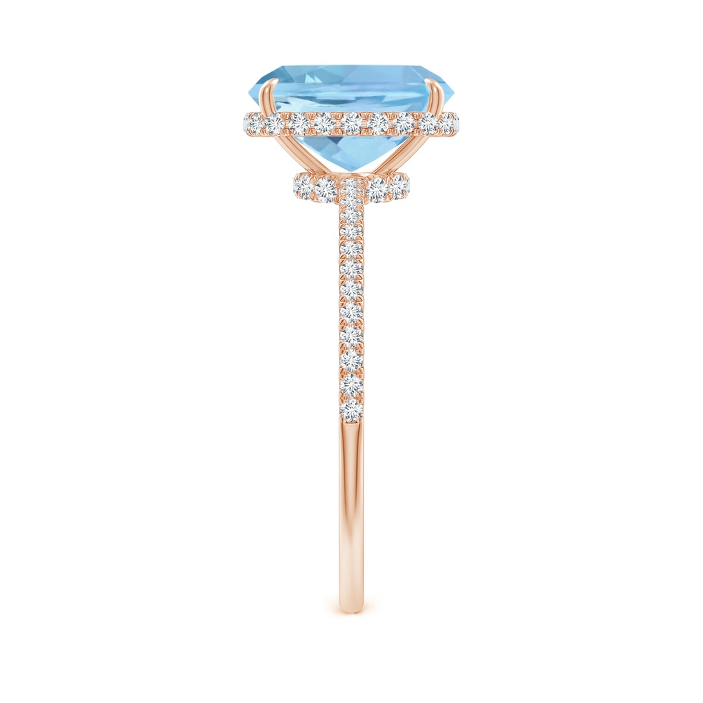 9x7mm AAAA Thin Shank Cushion Cut Aquamarine Ring With Diamond Accents in Rose Gold Side 299