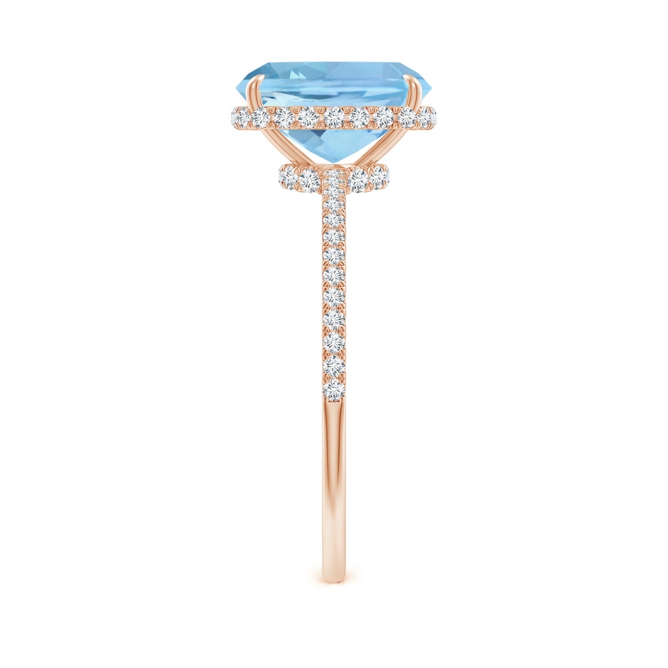 9x7mm AAAA Thin Shank Cushion Cut Aquamarine Ring With Diamond Accents in Rose Gold side 299