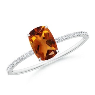 7x5mm AAAA Thin Shank Cushion Cut Citrine Ring With Diamond Accents in White Gold