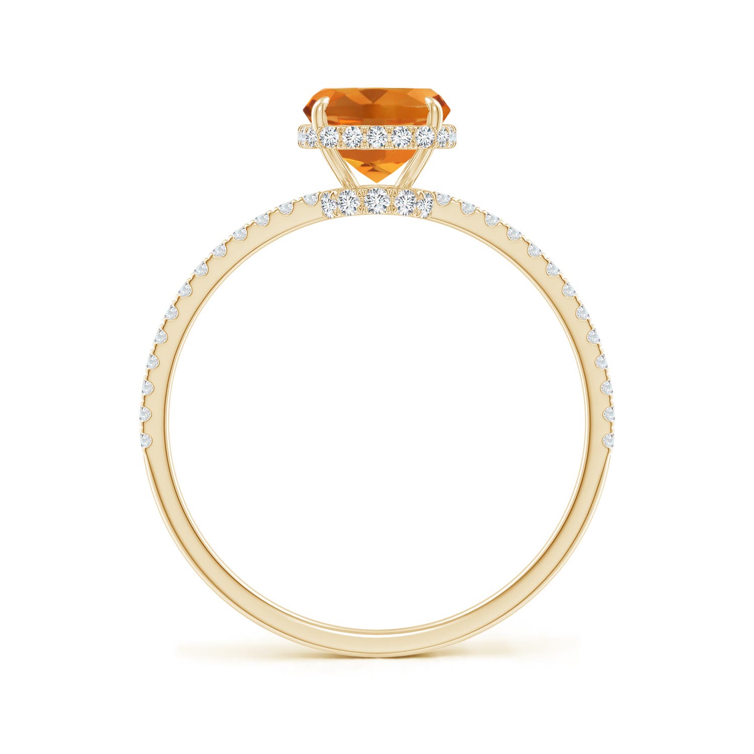8x6mm AAA Thin Shank Cushion Cut Citrine Ring With Diamond Accents in Yellow Gold - side 3