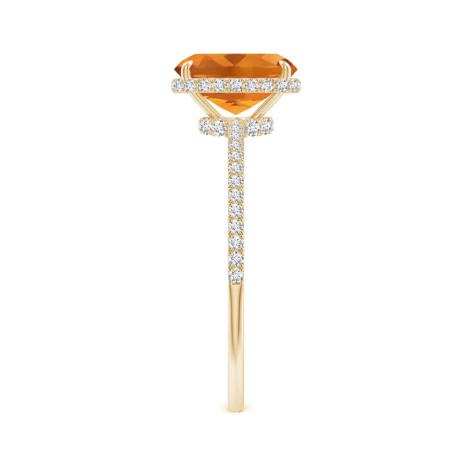 8x6mm AAA Thin Shank Cushion Cut Citrine Ring With Diamond Accents in Yellow Gold - side 6
