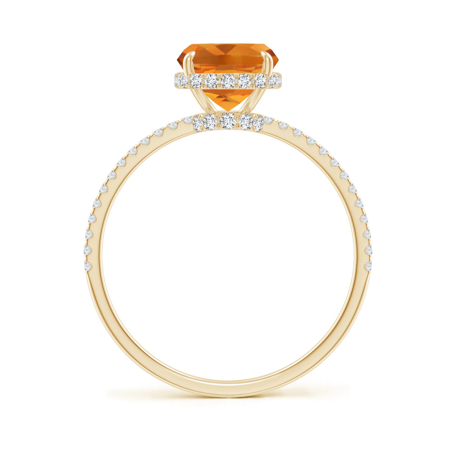 9x7mm AAA Thin Shank Cushion Cut Citrine Ring With Diamond Accents in 18K Yellow Gold