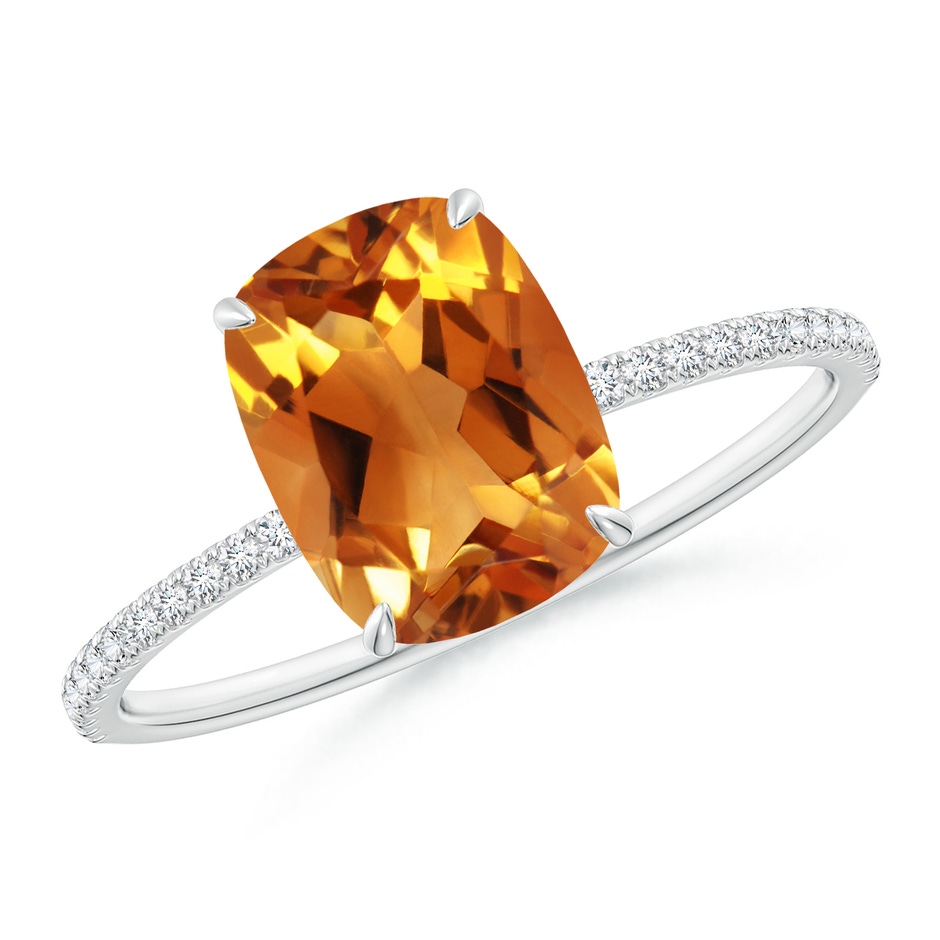 9x7mm AAA Thin Shank Cushion Cut Citrine Ring With Diamond Accents in White Gold 