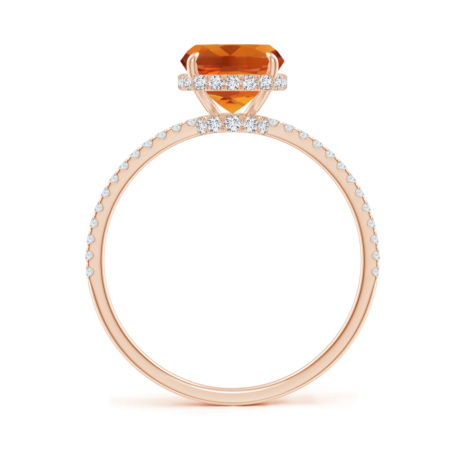 9x7mm AAAA Thin Shank Cushion Cut Citrine Ring With Diamond Accents in Rose Gold - side 3