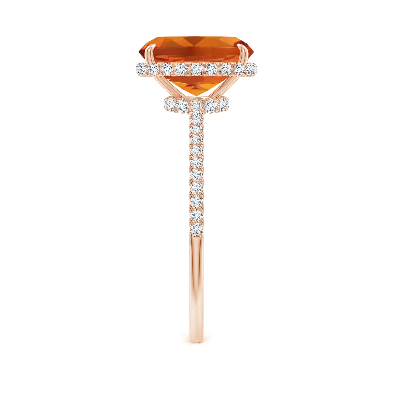 9x7mm AAAA Thin Shank Cushion Cut Citrine Ring With Diamond Accents in Rose Gold - side 6