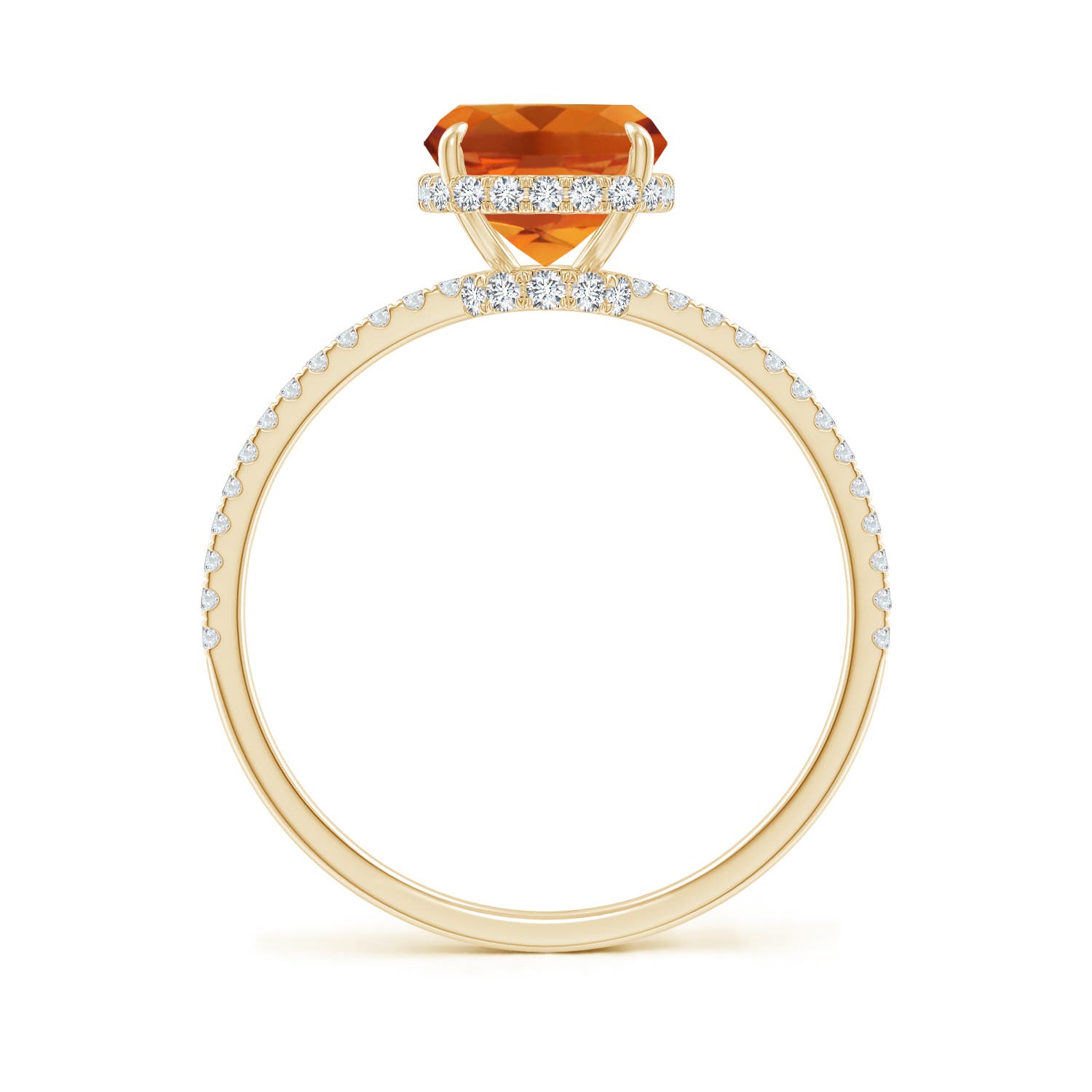 9x7mm AAAA Thin Shank Cushion Cut Citrine Ring With Diamond Accents in Yellow Gold - side 3