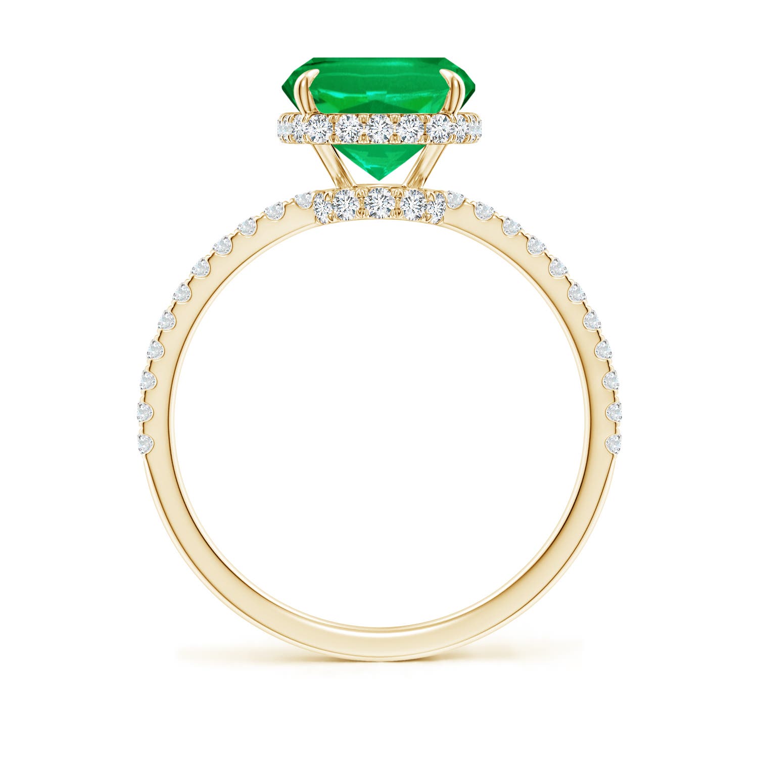10x8mm AAA Thin Shank Cushion Emerald Ring with Diamond Accents in Yellow Gold - side 3