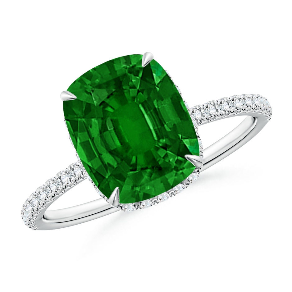 10x8mm AAAA Thin Shank Cushion Emerald Ring with Diamond Accents in White Gold 