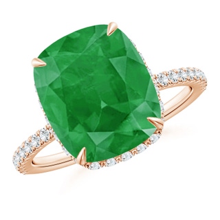 12x10mm A Thin Shank Cushion Emerald Ring with Diamond Accents in 9K Rose Gold