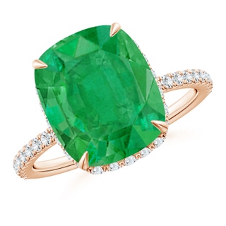 12x10mm AA Thin Shank Cushion Emerald Ring with Diamond Accents in 9K Rose Gold