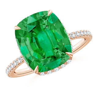 12x10mm AAA Thin Shank Cushion Emerald Ring with Diamond Accents in Rose Gold