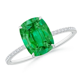 9x7mm AAA Thin Shank Cushion Emerald Ring with Diamond Accents in White Gold