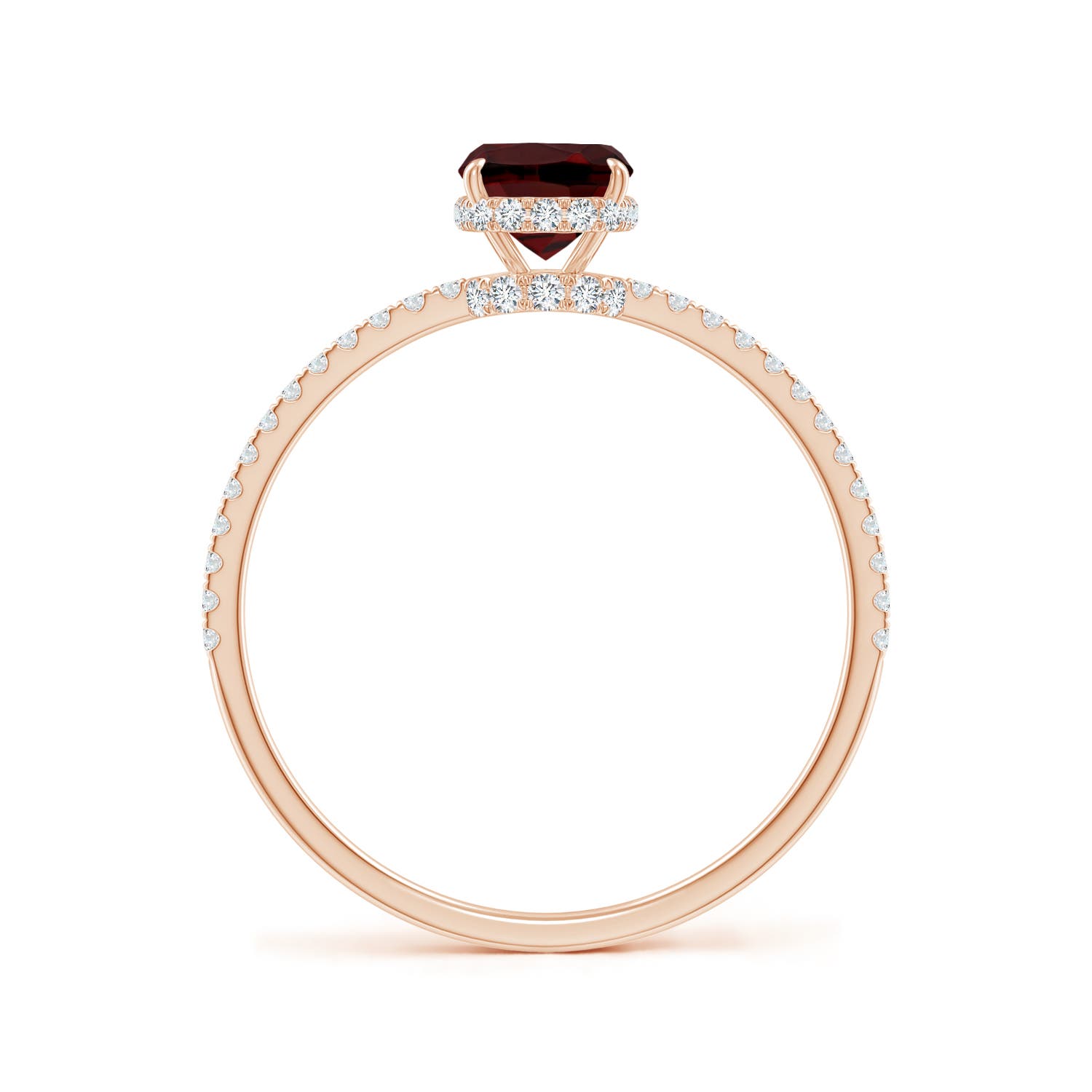 7x5mm AAA Thin Shank Cushion Cut Garnet Ring With Diamond Accents in Rose Gold