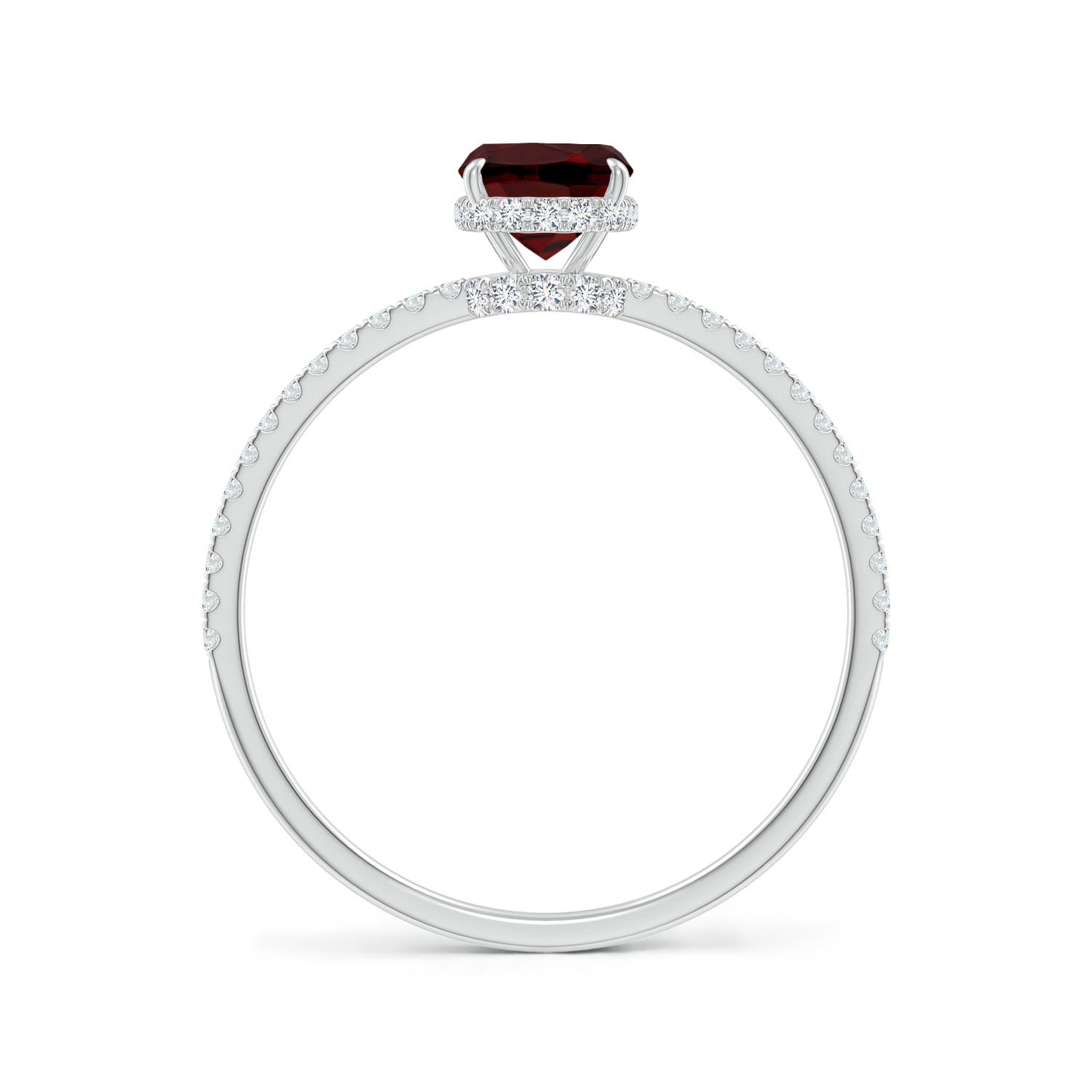 7x5mm AAA Thin Shank Cushion Cut Garnet Ring With Diamond Accents in White Gold - side 2