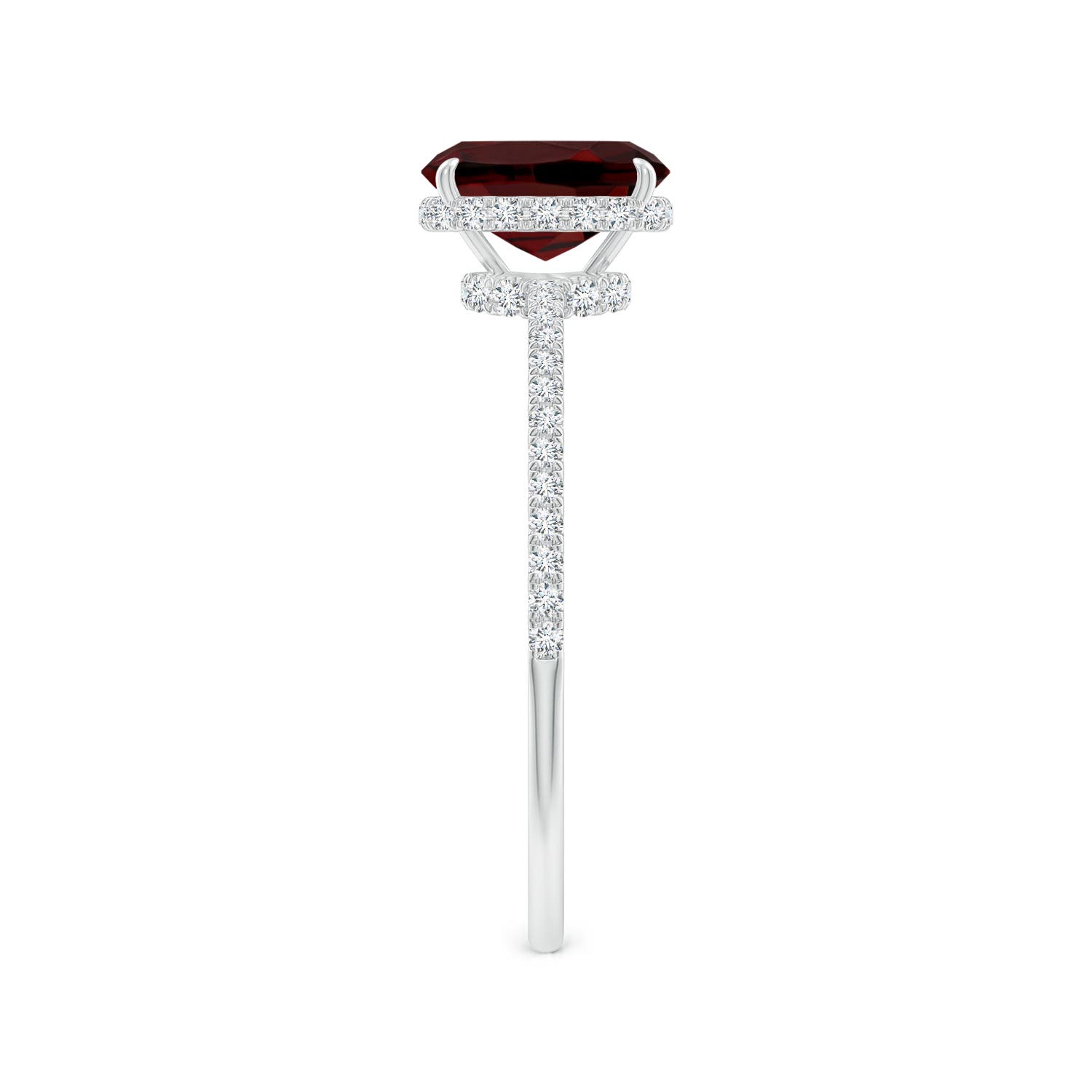 7x5mm AAA Thin Shank Cushion Cut Garnet Ring With Diamond Accents in White Gold - side 3