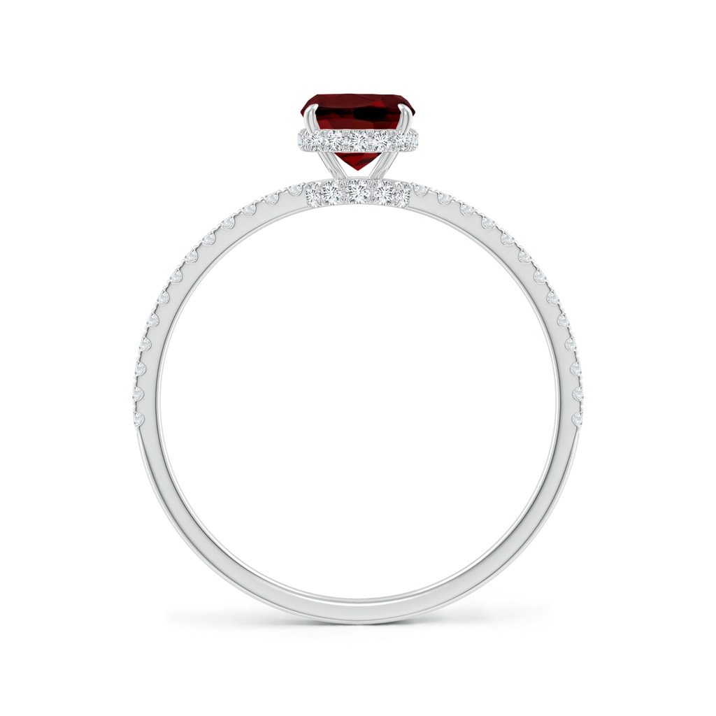 7x5mm AAAA Thin Shank Cushion Cut Garnet Ring With Diamond Accents in White Gold - side 199