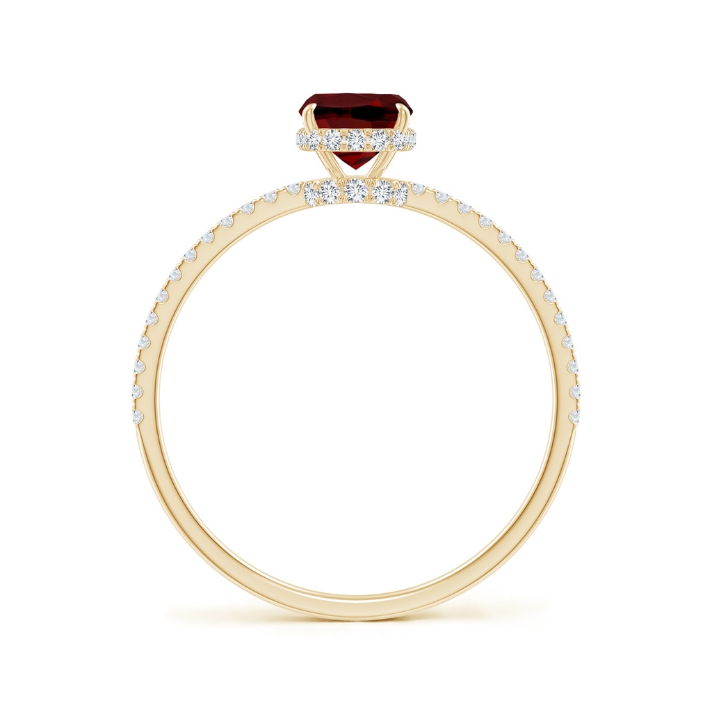 7x5mm AAAA Thin Shank Cushion Cut Garnet Ring With Diamond Accents in Yellow Gold - side 199