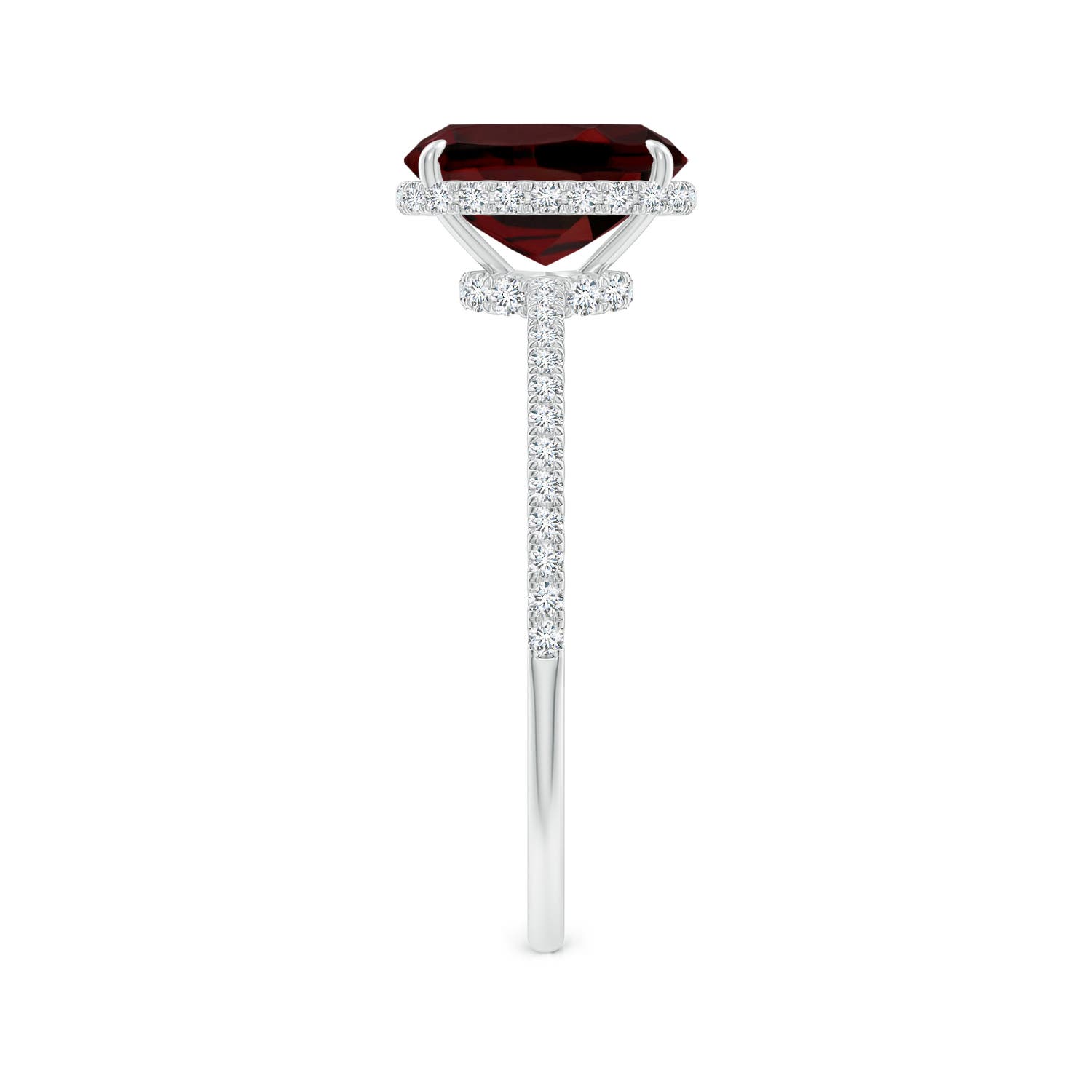 8x6mm AAA Thin Shank Cushion Cut Garnet Ring With Diamond Accents in White Gold - side 3