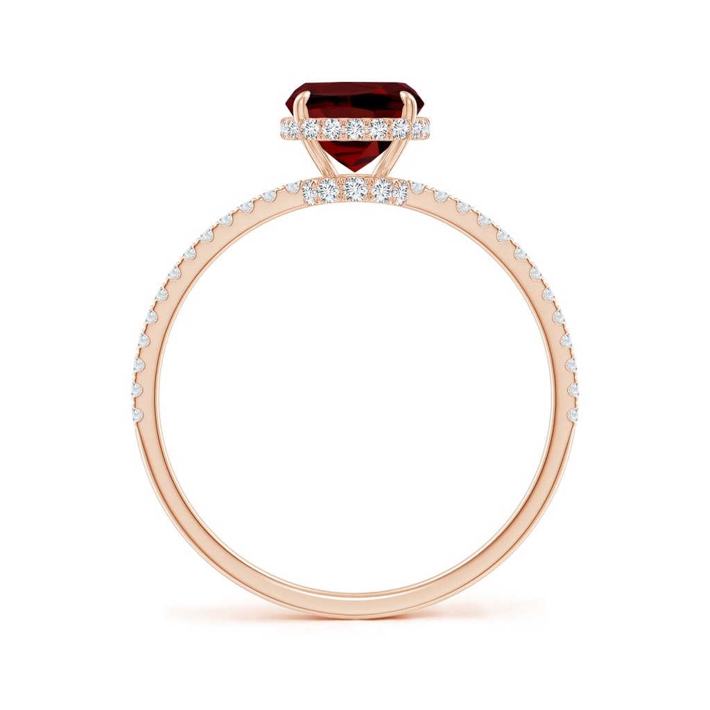 8x6mm AAAA Thin Shank Cushion Cut Garnet Ring With Diamond Accents in Rose Gold Side-1