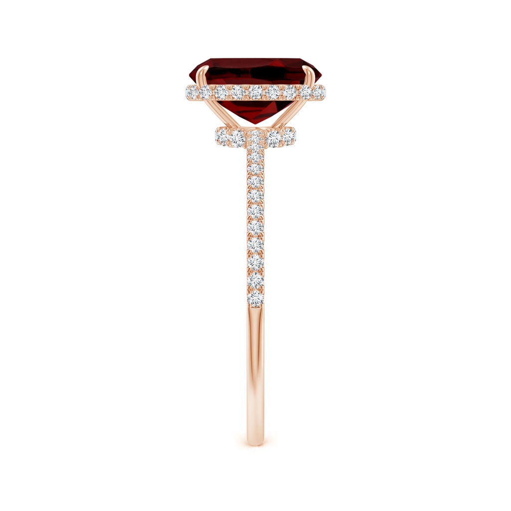 8x6mm AAAA Thin Shank Cushion Cut Garnet Ring With Diamond Accents in Rose Gold Side-2