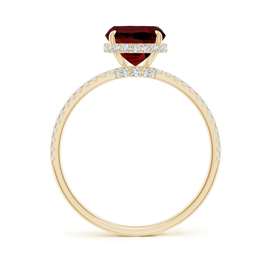9x7mm AAAA Thin Shank Cushion Cut Garnet Ring With Diamond Accents in Yellow Gold Side-1