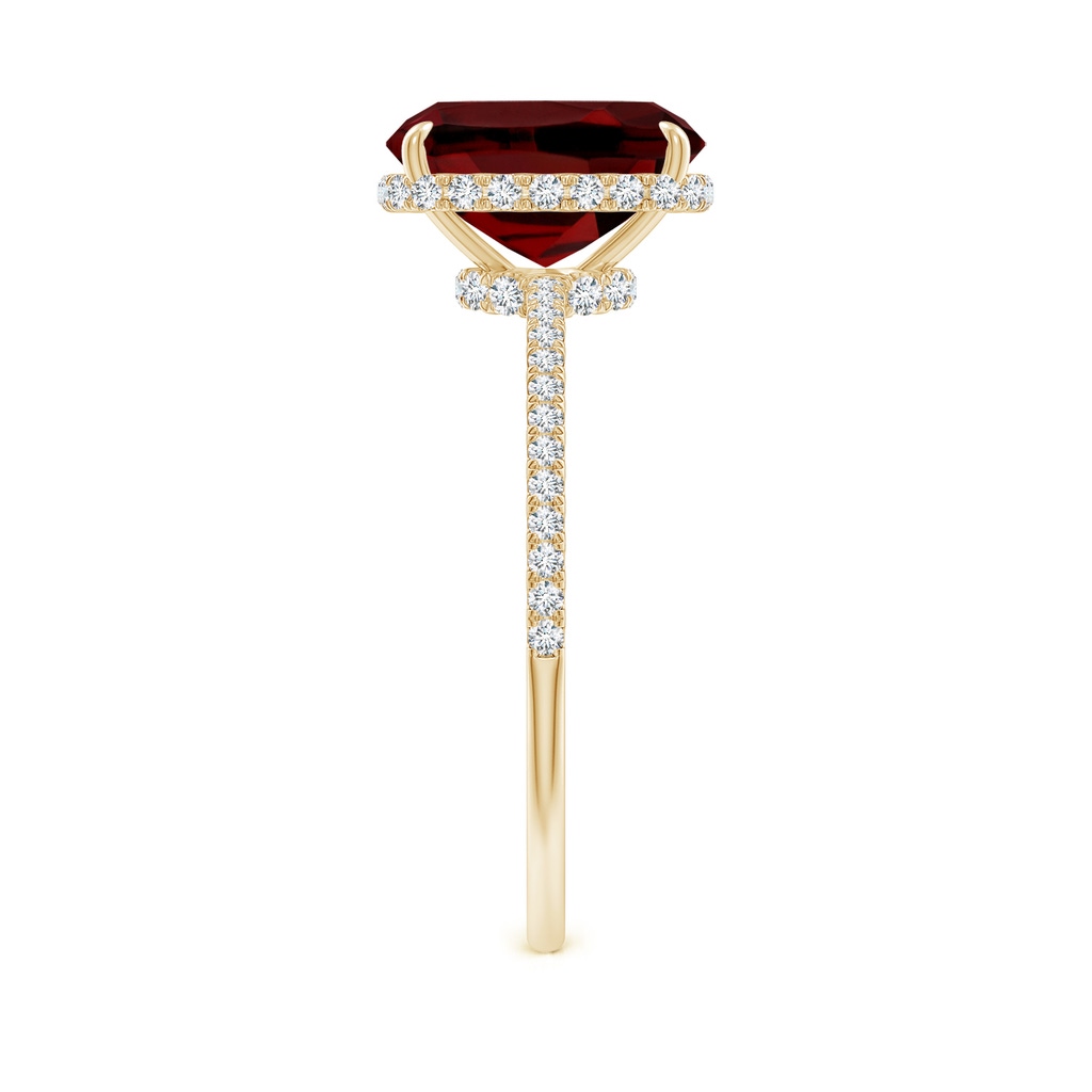 9x7mm AAAA Thin Shank Cushion Cut Garnet Ring With Diamond Accents in Yellow Gold Side-2