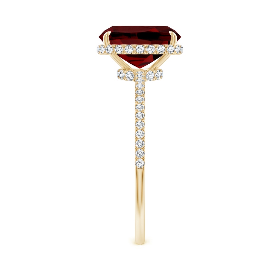 9x7mm AAAA Thin Shank Cushion Cut Garnet Ring With Diamond Accents in Yellow Gold side-2