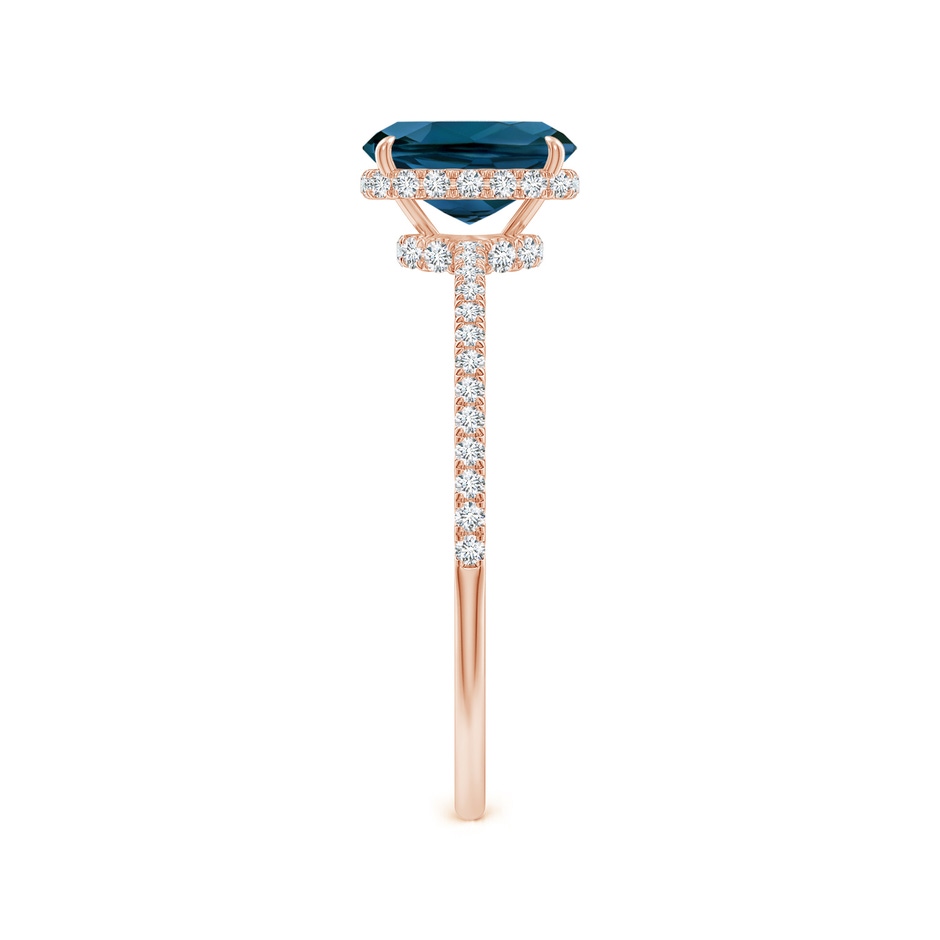 7x5mm AAAA Thin Shank Cushion London Blue Topaz Ring with Diamonds in 9K Rose Gold side 299