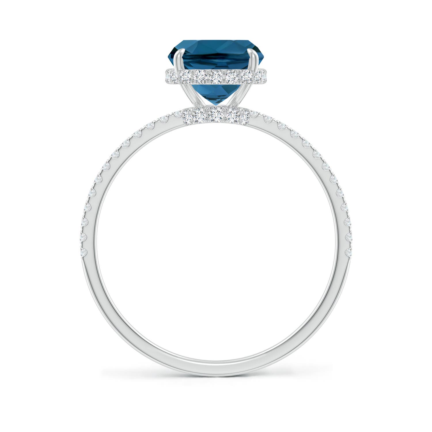 9x7mm AAA Thin Shank Cushion London Blue Topaz Ring with Diamonds in White Gold - side 3