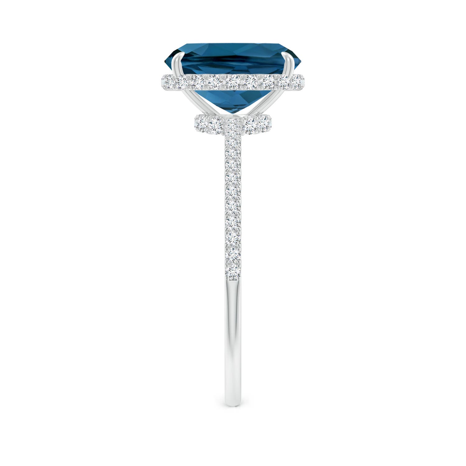 9x7mm AAA Thin Shank Cushion London Blue Topaz Ring with Diamonds in White Gold - side 5