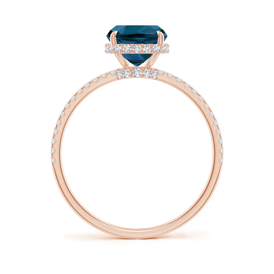 9x7mm AAAA Thin Shank Cushion London Blue Topaz Ring with Diamonds in 18K Rose Gold side 199