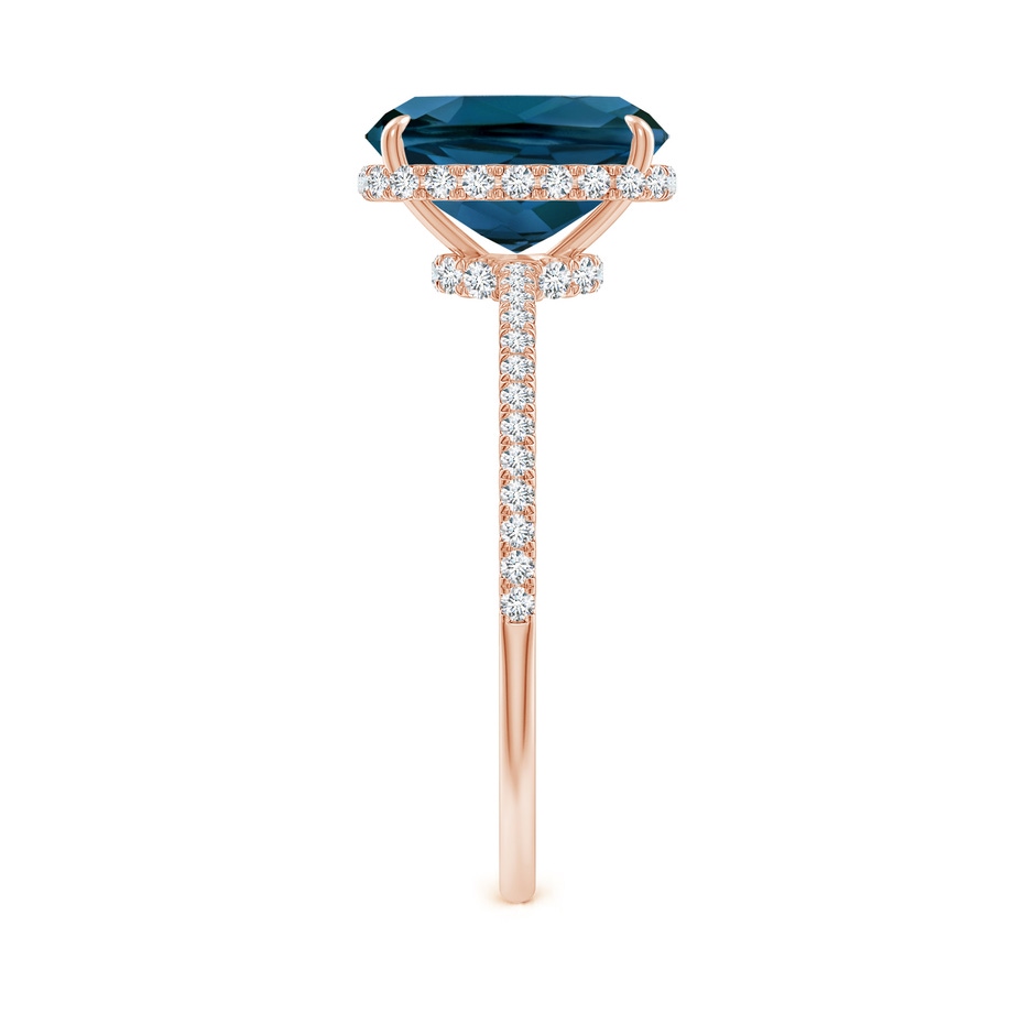 9x7mm AAAA Thin Shank Cushion London Blue Topaz Ring with Diamonds in 18K Rose Gold side 299