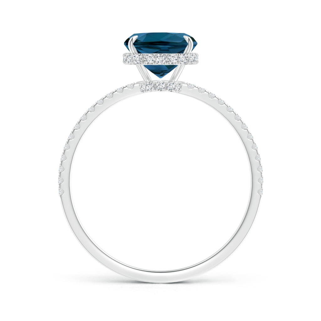 9x7mm AAAA Thin Shank Cushion London Blue Topaz Ring with Diamonds in 18K White Gold Side-1