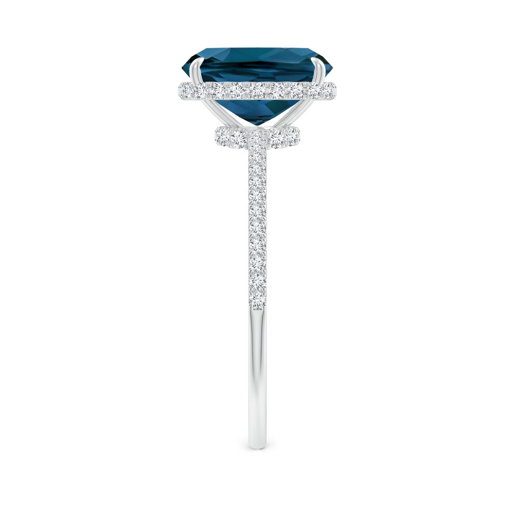 9x7mm AAAA Thin Shank Cushion London Blue Topaz Ring with Diamonds in 18K White Gold Side-2