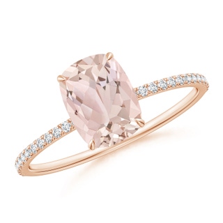 8x6mm A Thin Shank Cushion Morganite Ring with Diamond Accents in Rose Gold