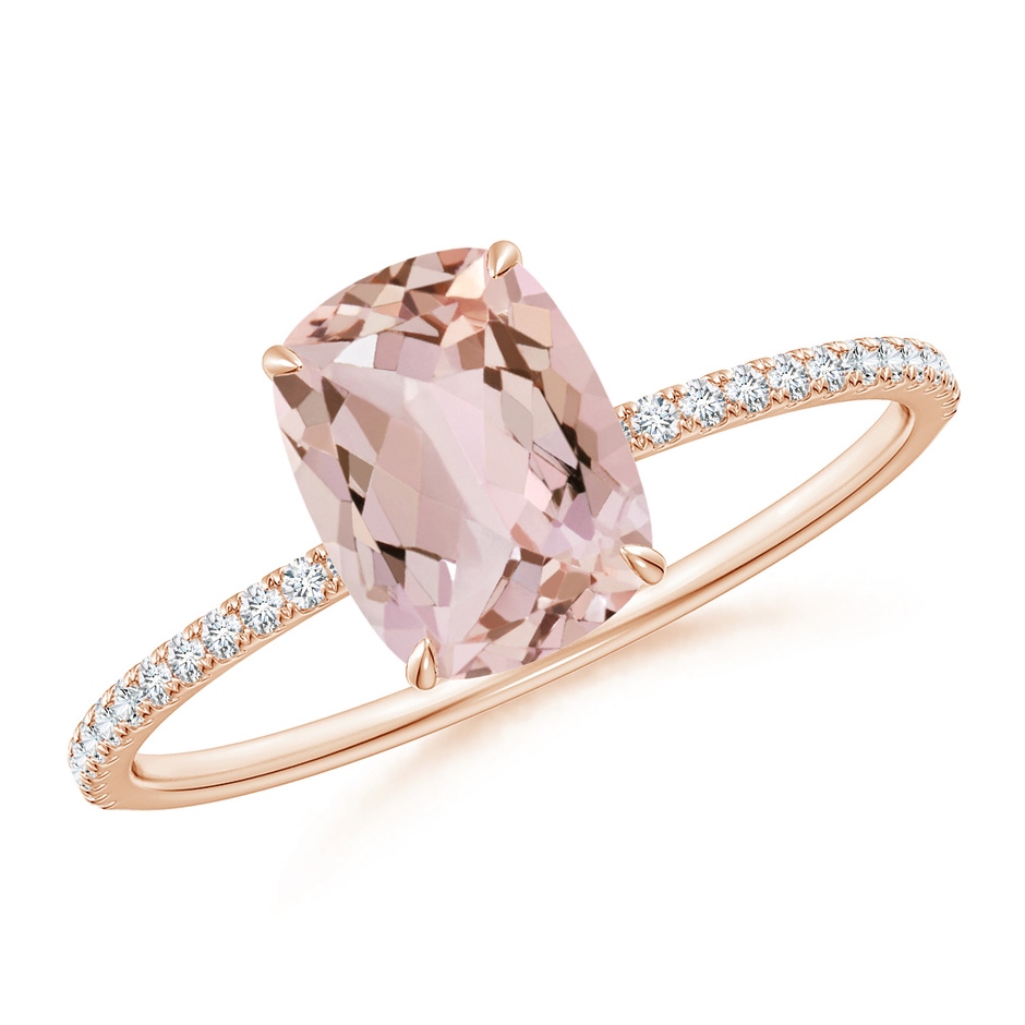 8x6mm AA Thin Shank Cushion Morganite Ring with Diamond Accents in Rose Gold 