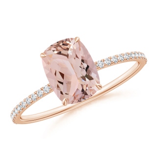 8x6mm AAA Thin Shank Cushion Morganite Ring with Diamond Accents in Rose Gold