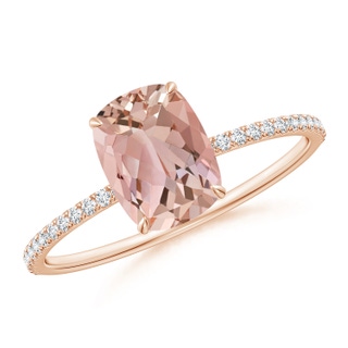 8x6mm AAAA Thin Shank Cushion Morganite Ring with Diamond Accents in Rose Gold