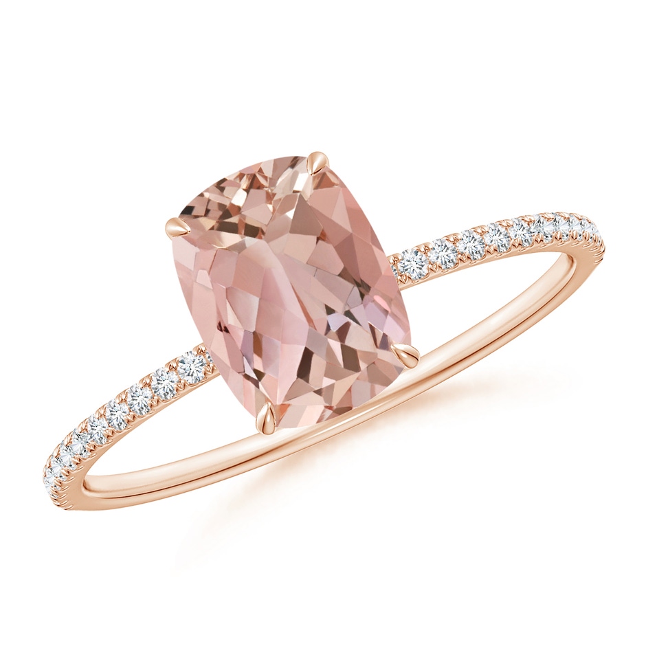 8x6mm AAAA Thin Shank Cushion Morganite Ring with Diamond Accents in Rose Gold 