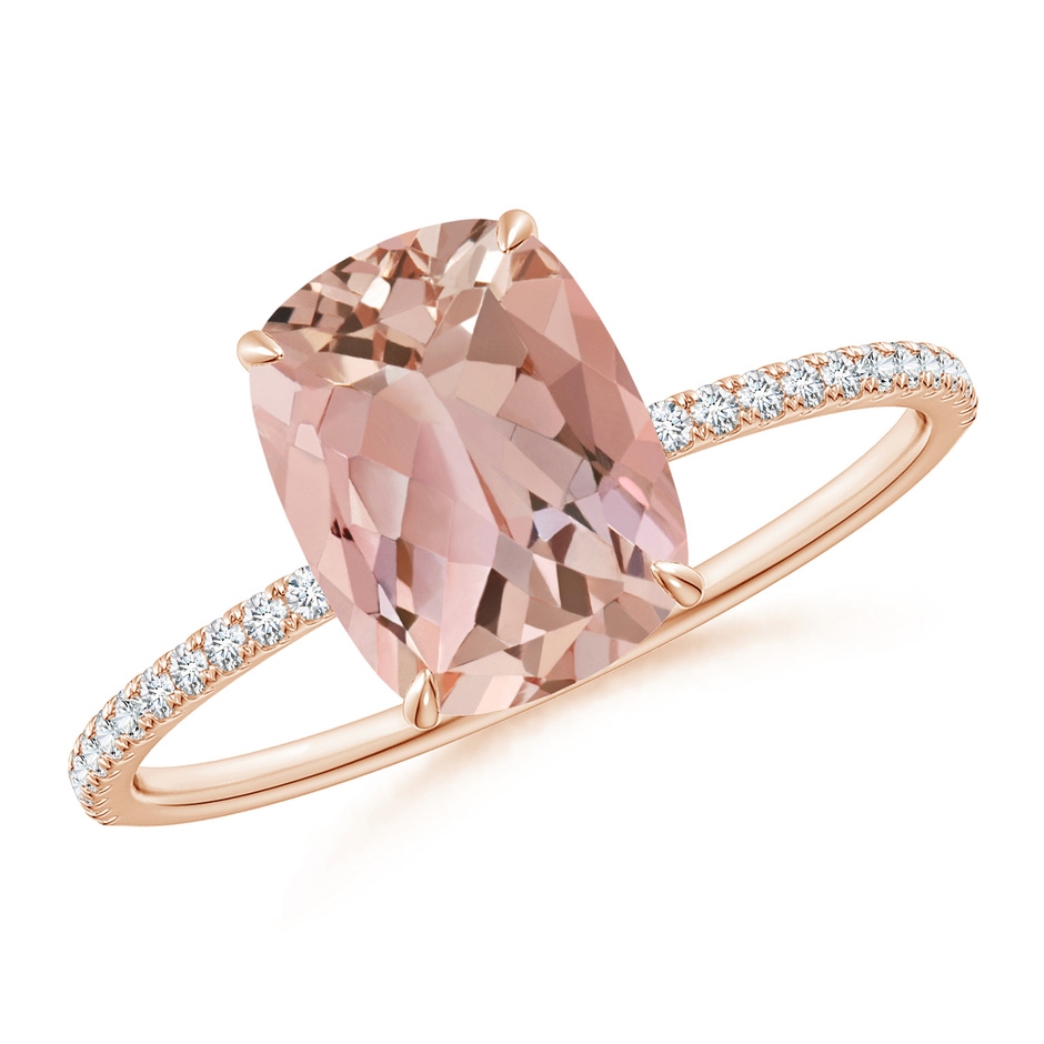 9x7mm AAAA Thin Shank Cushion Morganite Ring with Diamond Accents in Rose Gold 