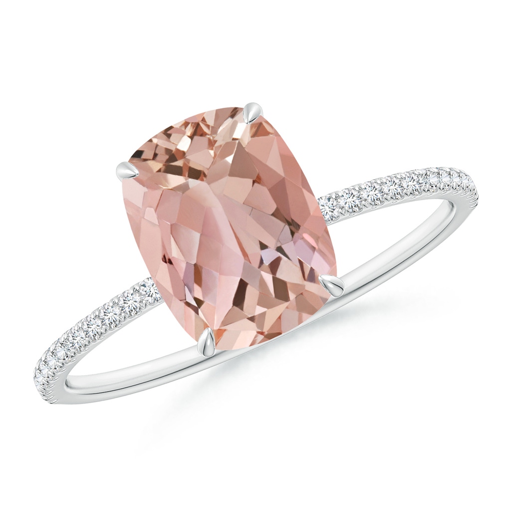 9x7mm AAAA Thin Shank Cushion Morganite Ring with Diamond Accents in White Gold