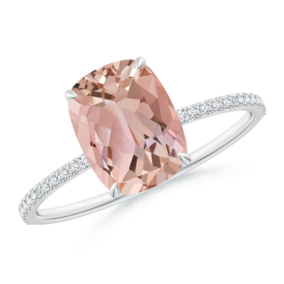 9x7mm AAAA Thin Shank Cushion Morganite Ring with Diamond Accents in White Gold 