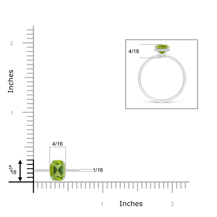 8x6mm AAA Thin Shank Cushion Cut Peridot Ring With Diamond Accents in 9K White Gold product image