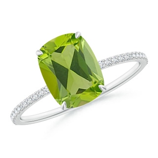 9x7mm AAA Thin Shank Cushion Cut Peridot Ring With Diamond Accents in White Gold