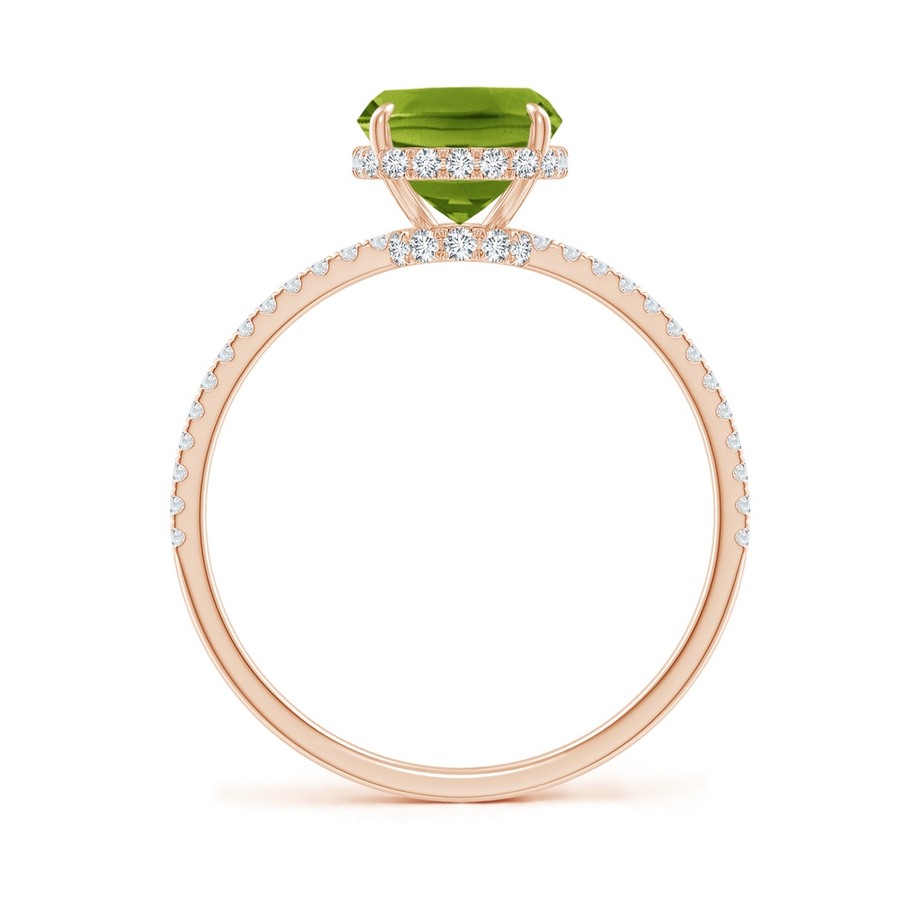 9x7mm AAAA Thin Shank Cushion Cut Peridot Ring With Diamond Accents in Rose Gold Side-1
