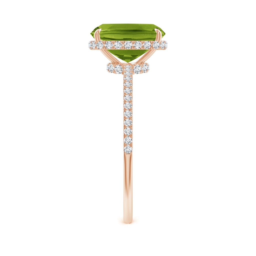 9x7mm AAAA Thin Shank Cushion Cut Peridot Ring With Diamond Accents in Rose Gold Side-2