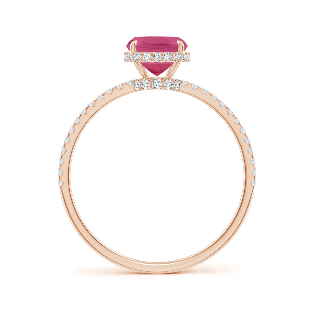 8x6mm AAAA Thin Shank Cushion Pink Sapphire Ring with Diamond Accents in Rose Gold - side_1