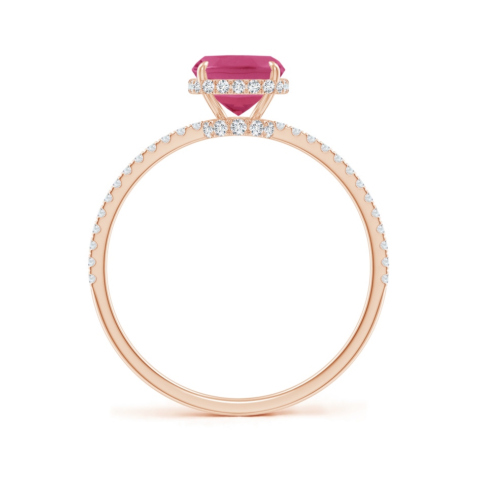 8x6mm AAAA Thin Shank Cushion Pink Sapphire Ring with Diamond Accents in Rose Gold side-1