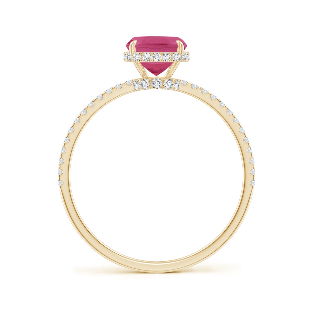8x6mm AAAA Thin Shank Cushion Pink Sapphire Ring with Diamond Accents in Yellow Gold - side_1